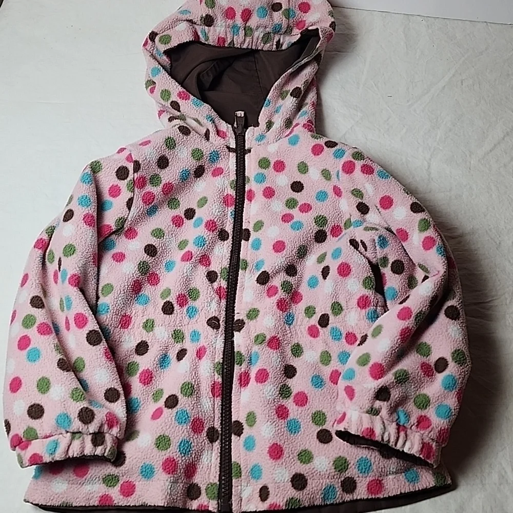 OshKosh B'gosh Brown Kids Jacket with Pink Polka Dot Lining Size 4T Reversible
